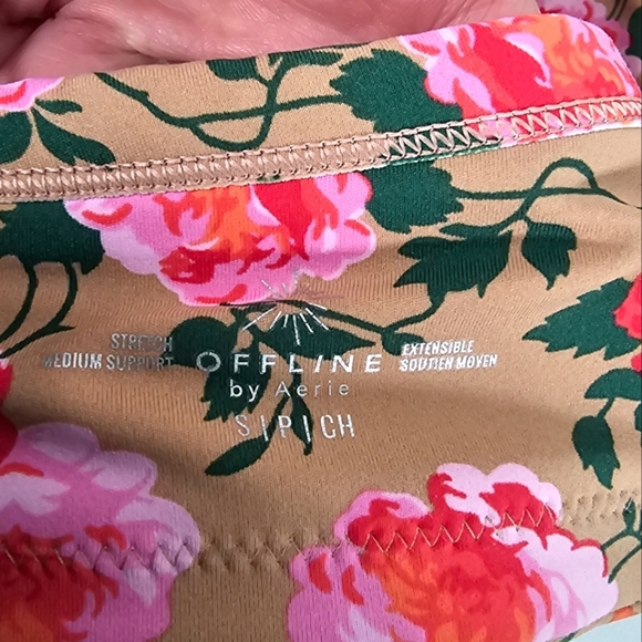 Aerie Floral Sports Bra Tan Pink Medium Support Size Small - Picture 7 of 7